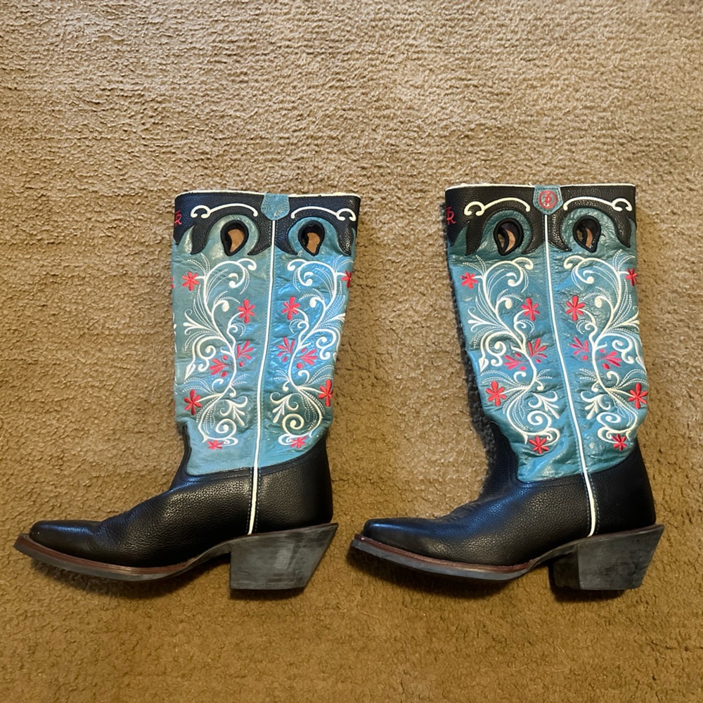 Tony Lama 3r Buckaroo boots 8.5 blue/ turquoise, red & white.Like new,never worn
